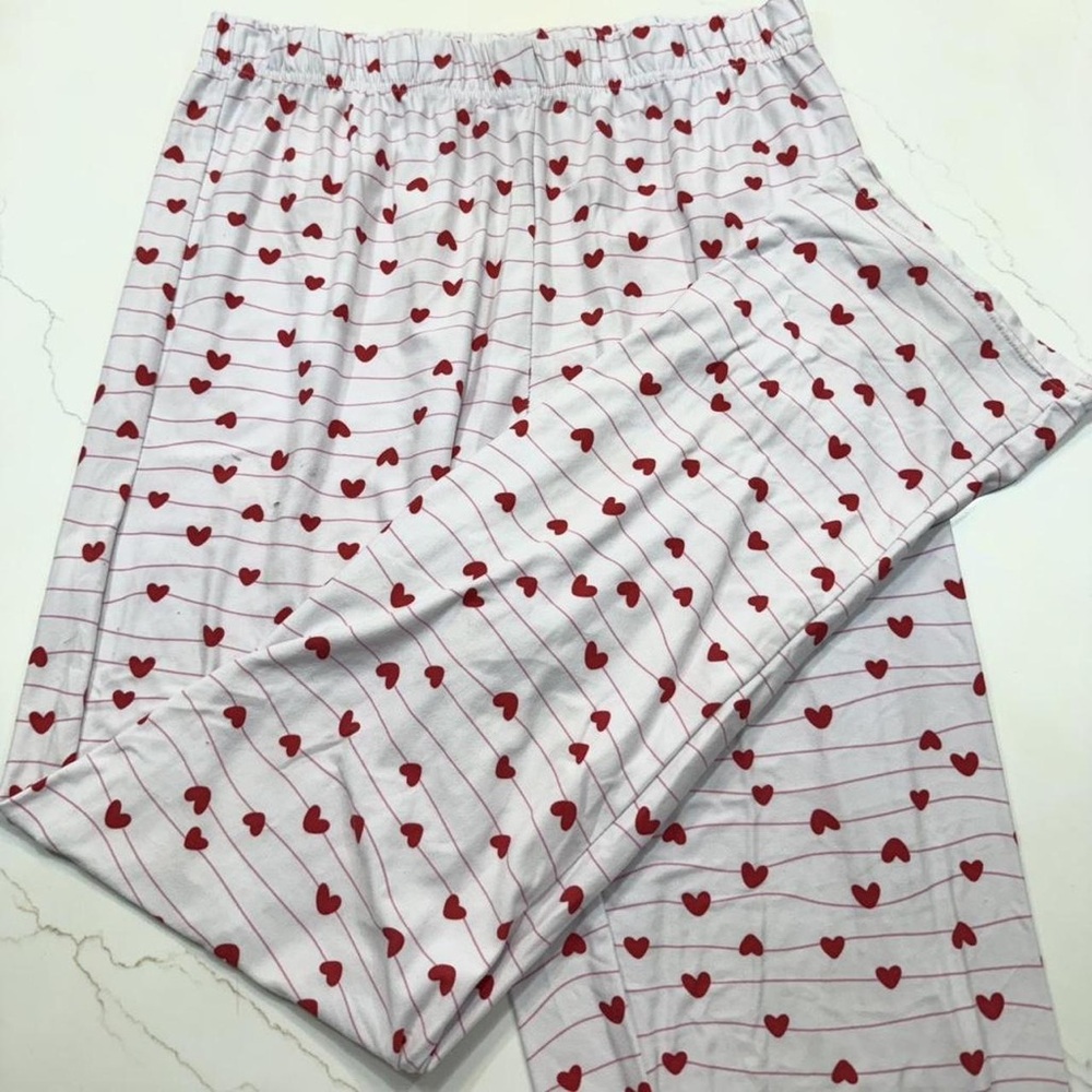 just be White Pajama Pants with Red Heart Stripe Pattern